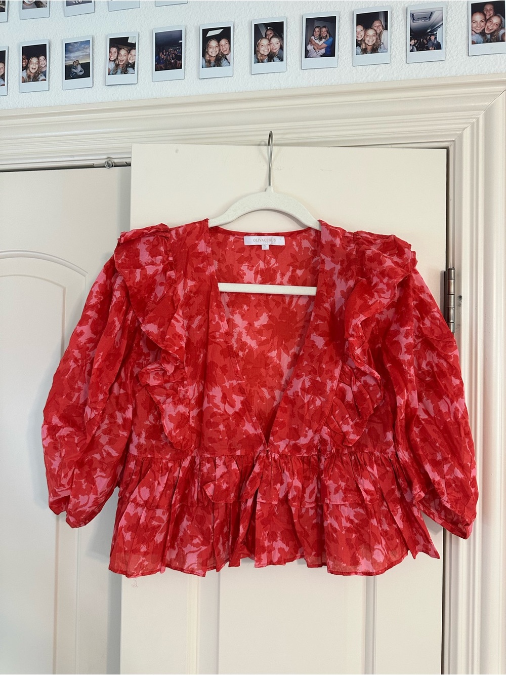 Olivia Cesco Red & Pink Floral Ruffle Blouse